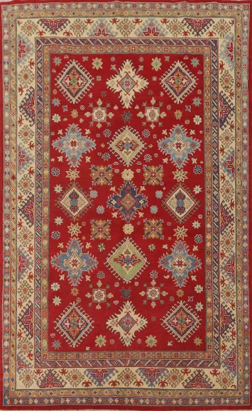 Red Geometric Kazak Oriental Area Rug 6x10