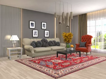 Red Geometric Kazak Oriental Area Rug 7x10