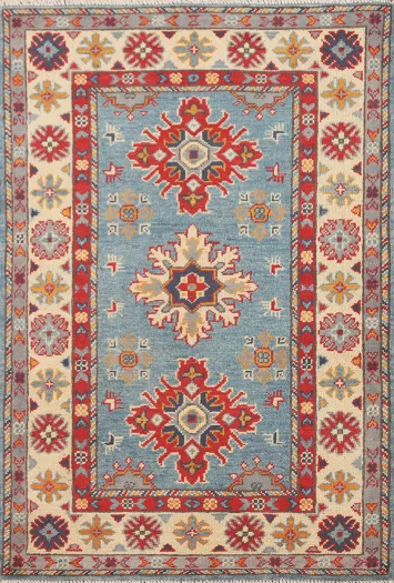 Light Blue Kazak Wool Handmade Rug 3x4