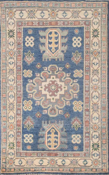 Blue Kazak Wool Handmade Rug 3x4