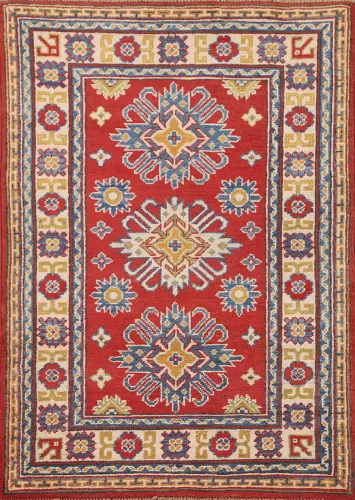 Geometric Kazak Wool Handmade Rug 3x4