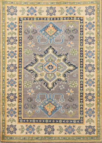 Gray Geometric Kazak Oriental Rug 3x4