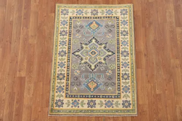 Gray Geometric Kazak Oriental Rug 3x4