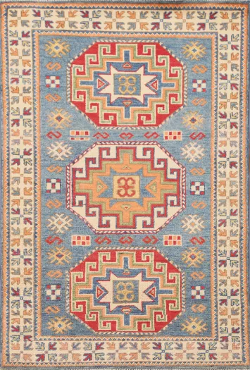 Light Blue Kazak Wool Handmade Rug 3x4