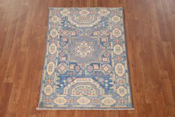 Blue Geometric Kazak Handmade Rug 3x4