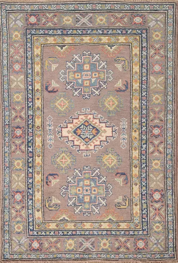 Geometric Kazak Wool Handmade Rug 3x4
