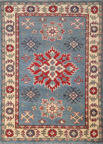 Handmade Blue Kazak Oriental Rug 3x4