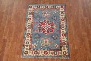 Handmade Blue Kazak Oriental Rug 3x4