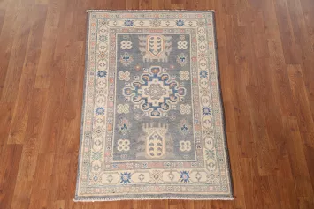 Geometric Gray Kazak Handmade Rug 3x4