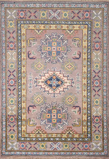 Brown Geometric Kazak Handmade Rug 3x4