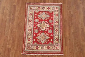 Red Geometric Kazak Handmade Rug 3x4