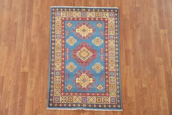 Blue Geometric Kazak Handmade Rug 3x4