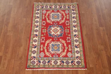 Red Geometric Kazak Handmade Rug 3x4