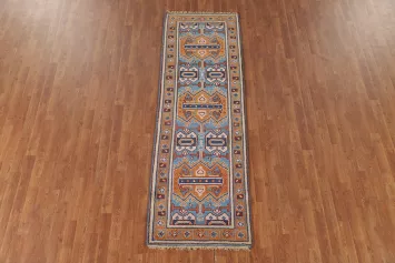 Geometric Kazak Oriental Runner Rug 3x8