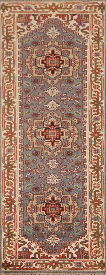 Gray Geometric Heriz Serapi Oriental Runner Rug 3x8