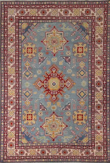 Light Blue Kazak Geometric Area Rug 7x10