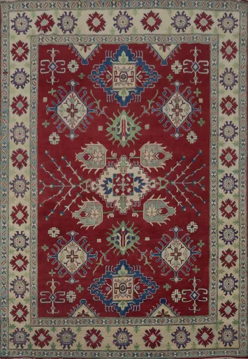 Geometric Heritage Red Kazak Rug for a Bold Visual Statement 8x10