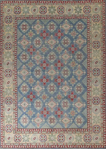 Blue Geometric Kazak Oriental Area Rug 9x12