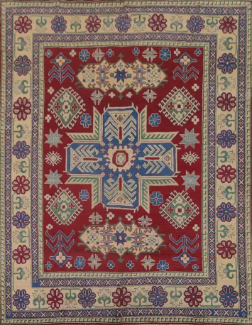 Red Geometric Kazak Oriental Area Rug 8x10