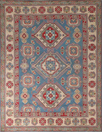 Blue Geometric Kazak Handmade Area Rug 8x10