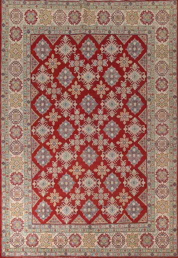 Red Geometric Kazak Oriental Area Rug 9x11