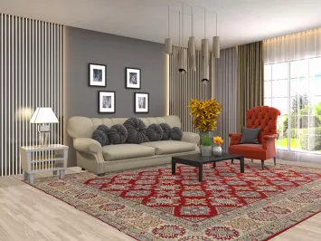 Red Geometric Kazak Oriental Area Rug 9x11