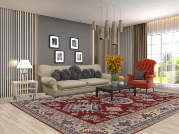 Geometric Red Kazak Handmade Area Rug 8x12