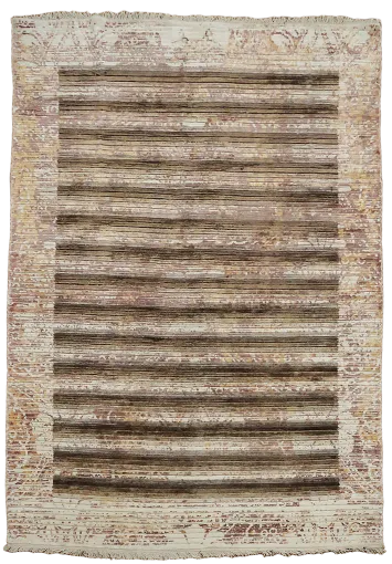 Rustic Charm Rug with Subtle Stripes and Decorative Borders 4'x6'