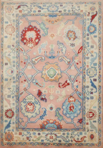 Handmade Pink Oushak Oriental Rug 4x6