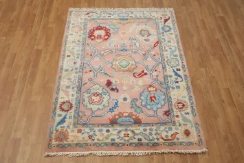 Handmade Pink Oushak Oriental Rug 4x6