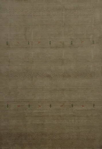 Neutral Gabbeh Handmade Area Rug 8x10 with Simple Decorative Accents