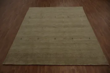 Neutral Gabbeh Handmade Area Rug 8x10 with Simple Decorative Accents