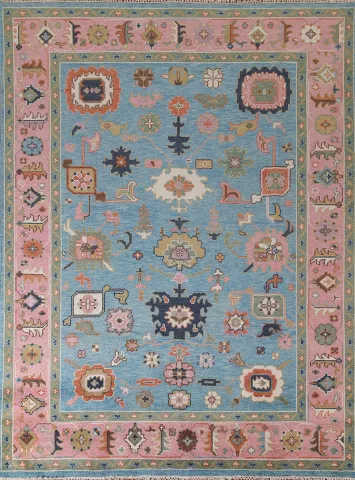 Light Blue & Pink Oushak Oriental Area Rug 8x10