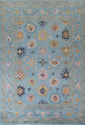 All-Over Blue Floral Oushak Indian Area Rug 9x12