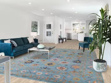 All-Over Blue Floral Oushak Indian Area Rug 9x12