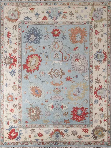 Light Blue Floral Oushak Oriental Area Rug 8x10