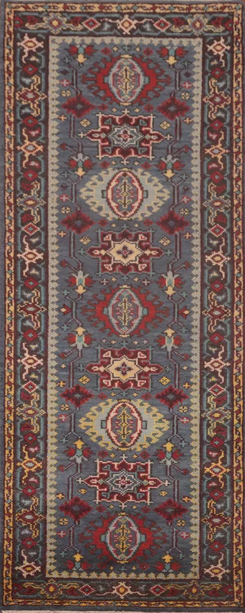 Geometric Kazak Oriental Runner Rug 3x8