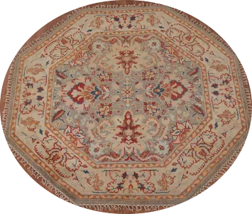 Floral Heriz Serapi Octagon Oriental Rug 6x6