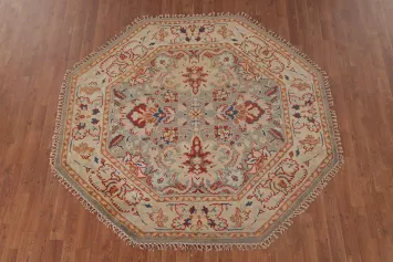 Floral Heriz Serapi Octagon Oriental Rug 6x6