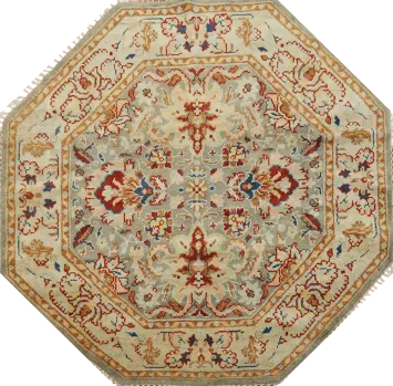 Floral Heriz Serapi Octagon Oriental Rug 6x6