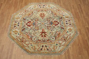 Floral Heriz Serapi Octagon Oriental Rug 6x6
