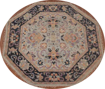 Light Blue Heriz Serapi Octagon Rug 6x6