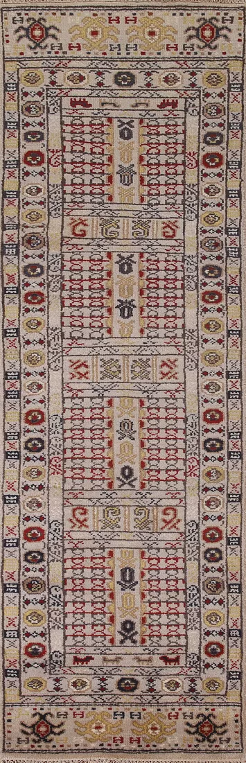 Tribal Geometric Khotan Oriental Runner Rug 3x10