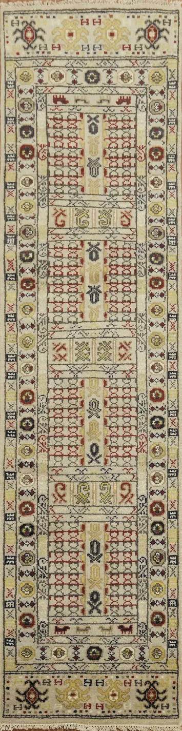 Light Grey Tribal Runner Rug with Intricate Geometric Patterns 10' 0'' X 2' 6''