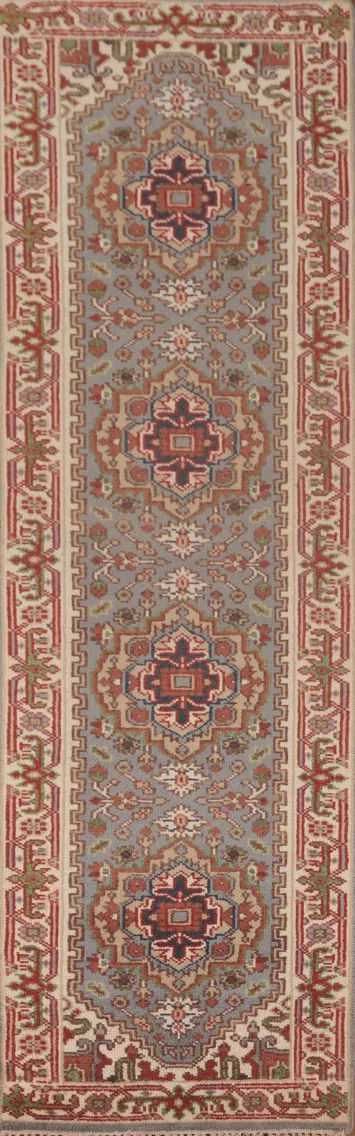 Gray Wool Heriz Serapi Oriental Runner Rug 3x10