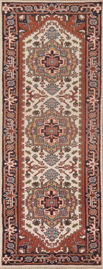 Geometric Heriz-Serapi Oriental Runner Rug 3x8