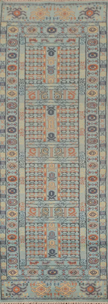 All-Over Blue Khotan Oriental Runner Rug 3x10