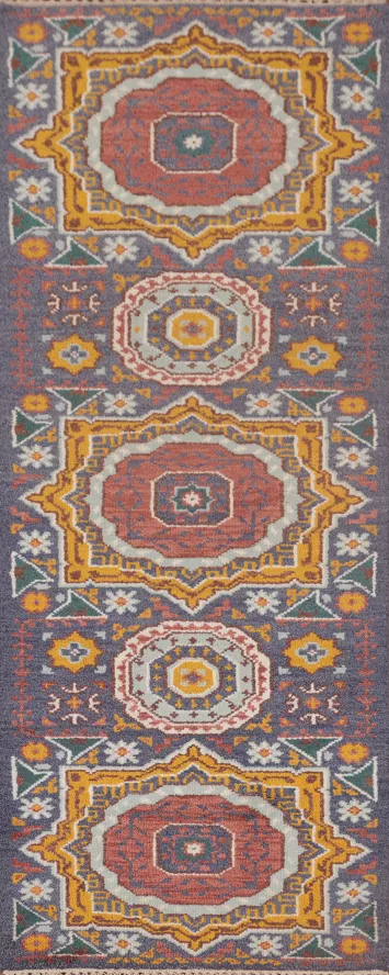 Geometric Kazak Oriental Runner Rug 3x8