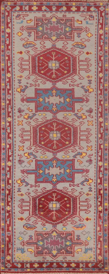 Geometric Kazak Oriental Runner Rug 3x8