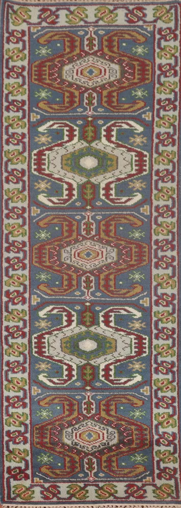Geometric Kazak Oriental Runner Rug 3x10